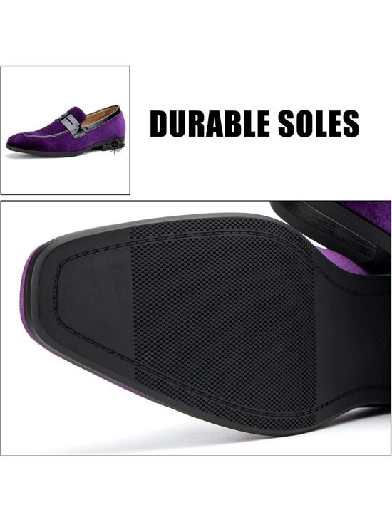 Men\'s Purple24 Rubber Velvet Loafers Low Heels Round Toe Tuxedo Wedding Shoes